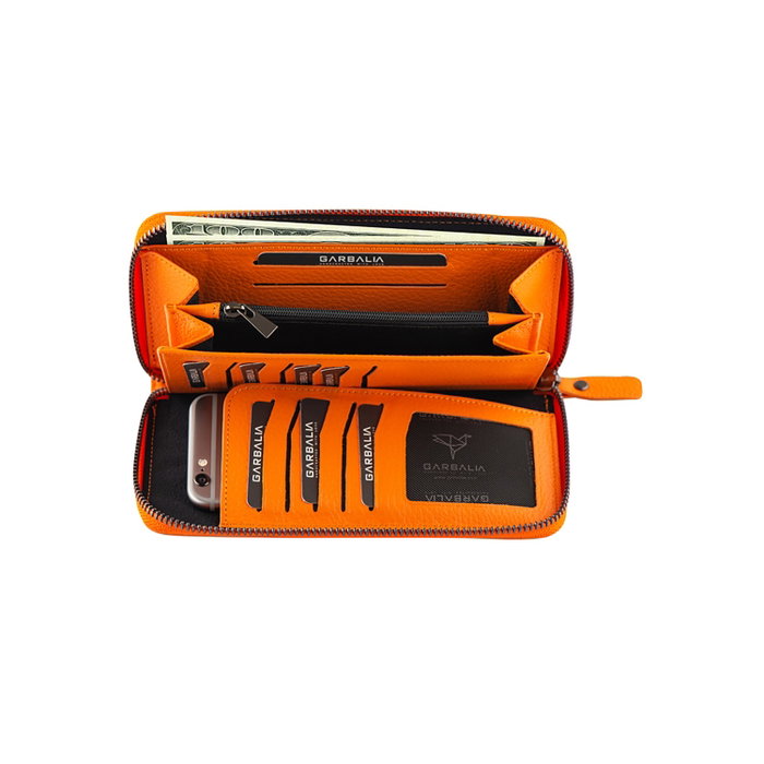 Zoozie Bags Cartera Mujer Naranja Piel Auténtica Elegante Sofisticada Lujo Funcional 19.5x10x2cm